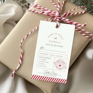 ThreeKin Pack of 50 Christmas Gift Tags, 2 x 3 Rectangle Tag with Pre-Punched Hole, Perfect Hanging Tags for Holiday Gifts, Christmas Presents, Events and Celebrations | Gift Wrap Tags