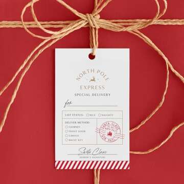 ThreeKin Pack of 50 Christmas Gift Tags, 2 x 3 Rectangle Tag with Pre-Punched Hole, Perfect Hanging Tags for Holiday Gifts, Christmas Presents, Events and Celebrations | Gift Wrap Tags