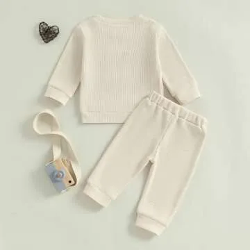 DNOMAID YZARC Toddler Baby Boy Valentines Day Outfit Lover Boy Embroidery Waffle Knit Sweatshirt Long Pants 2Pcs Clothes Set