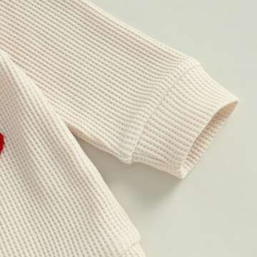 DNOMAID YZARC Toddler Baby Boy Valentines Day Outfit Lover Boy Embroidery Waffle Knit Sweatshirt Long Pants 2Pcs Clothes Set