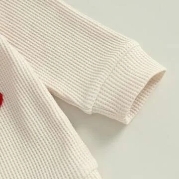 DNOMAID YZARC Toddler Baby Boy Valentines Day Outfit Lover Boy Embroidery Waffle Knit Sweatshirt Long Pants 2Pcs Clothes Set