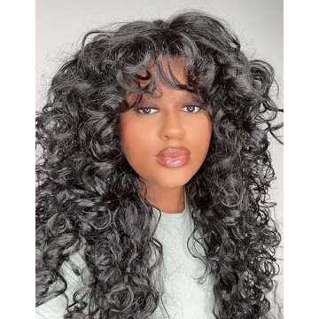 Annivia Curly Wig with Bangs | 17 Inch Black Kinky Synthetic Hair for Daily Use & Cosplay