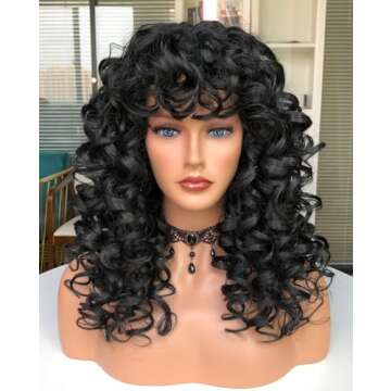 Annivia Curly Wig with Bangs for Black Women