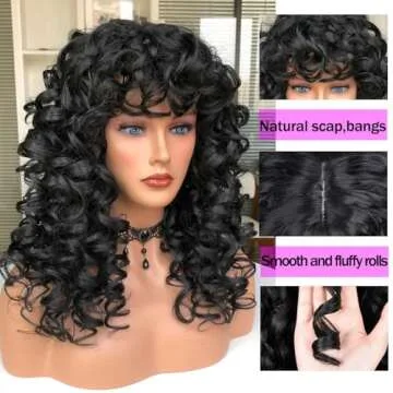Annivia Curly Wig with Bangs for Black Women