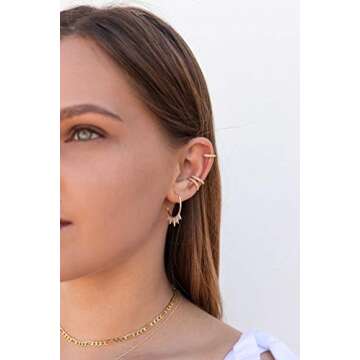 SWEETV Small Gold Hoop Earrings for Women, 14K Gold Plated Cubic Zirconia Sterling Silver Huggies Ea...