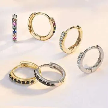 SWEETV Small Gold Hoop Earrings for Women, 14K Gold Plated Cubic Zirconia Sterling Silver Huggies Earrings Hypoallergenic Cartilage Earrings,Gold-suitable for ages 15+