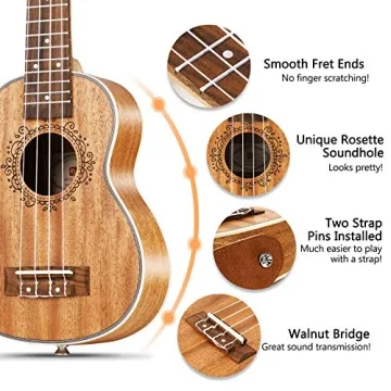 Vangoa 21 Inch Soprano Ukulele Kit Mahogany Beginner Set
