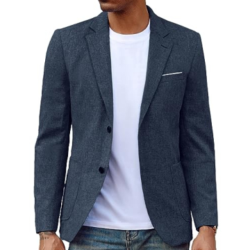 Lightweight Men's Casual Sport Coat - Navy Two Button Blazer with Pockets