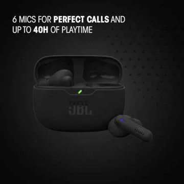 JBL Vibe Beam 2 - True Wireless Noise Cancelling Earbuds Pure Bass Sound & Smart Ambient Technology, 4mics for Crisp, Clear Calls, up to 40Hrs of Playback, IP54 Dust & Water Resistant (Black)
