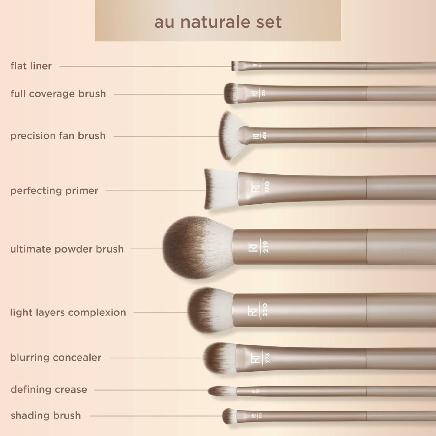 Real Techniques 9 Piece Makeup Brush Set - Au Naturale