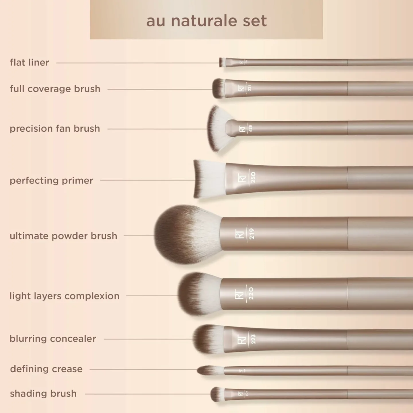Real Techniques 9 Piece Makeup Brush Set - Au Naturale