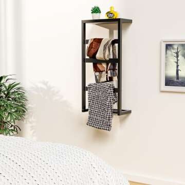 Bamboo Wall Blanket Ladder, 4-Tier Towel Racks, Blanket Holder with Anti-Slip Construction Home Deco...