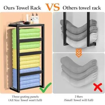 Bamboo Wall Blanket Ladder, 4-Tier Towel Racks, Blanket Holder with Anti-Slip Construction Home Decor, Decorative Blanket, Quilt, Towel, Scarf Ladder Shelves for Bathroom, Living Room, Bedroom, Black