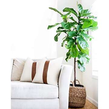 cygnus Set of 2 White Linen Patchwork Faux Leather Throw Pillow Covers for Couch Living Room Bedroom, Modern Accent Decor Square Covers 18X18 inch, Brown and White