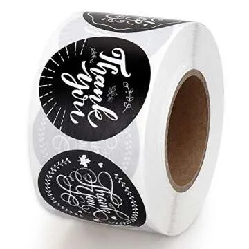 Poxoke Thank You Stickers Roll Black 1.5 Inch 500Tags Floral for Small Business Packaging Wedding Baby Shower Birthday
