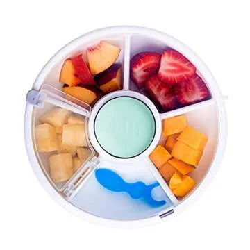 GoBe 2 Pack Kids Snack Spinner - Teal/Coral - Reusable Snack Container with 5 Compartment Dispenser ...