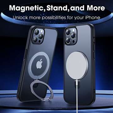 CASEKOO Designed for iPhone 12 Pro Max Case with Magnetic Invisible Stand [Military Drop Protection] [Compatible with MagSafe] Shockproof Slim Translucent Matte Promax Case 6.7 Inch, Black