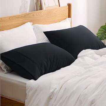 Bedsure Pillow Cases Standard Size Set of 2 - Black Polyester Microfiber Pillowcases, Super Soft and...