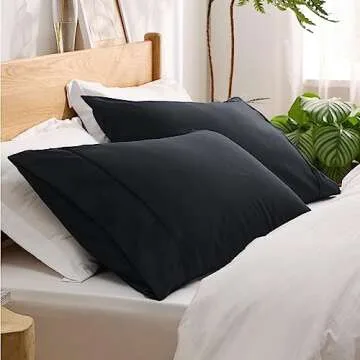 Bedsure Pillow Cases Standard Size Set of 2 - Black Polyester Microfiber Pillowcases, Super Soft and Cozy Pillowcase, Pillow Case Covers with Envelop Closure, 20x26 Inches