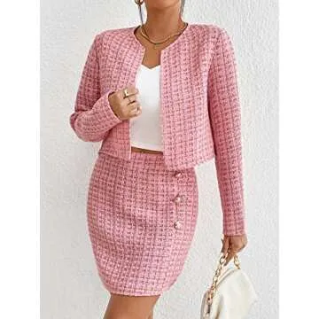 Stylish Floerns Tweed Blazer and Skirt Set for Winter Fashion