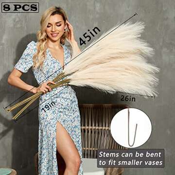 FOTEEWL 8 Pcs 45" Faux Pampas Grass for Chic Home Decor