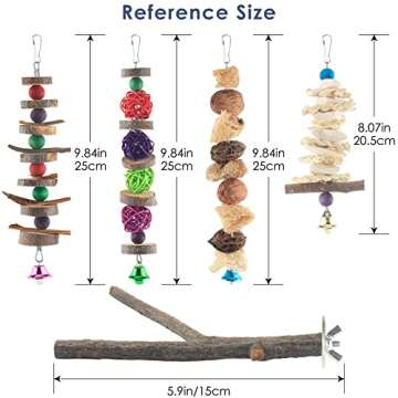 Bissap Bird Chew Toys, 5 Packs Parakeet Natural Wood Toys Parrot Hanging Cage Toy Bird Perch Stand f...