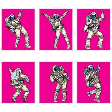 6 Pink Dancing Astronaut Wall Prints | Funky Outer Space Art for Girls' Rooms