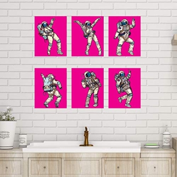 6 Pink Dancing Astronaut Wall Prints for Kids' Rooms