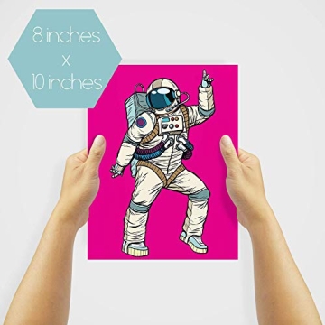 6 Pink Dancing Astronaut Wall Prints for Kids' Rooms