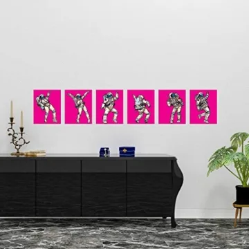 6 Pink Dancing Astronaut Wall Prints for Kids' Rooms