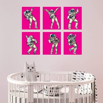6 Pink Dancing Astronaut Wall Prints for Kids' Rooms