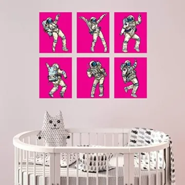 6 Pink Dancing Astronaut Wall Prints for Kids' Rooms