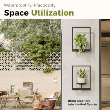 Bamworld Wall Planters for Indoor Plants Metal Wall Plant Holder Plant Hanger Wall Decor Wall-Mounted Wall Hanging Planters Outdoor Plant Rack Black 2 Pack (Patent Design)