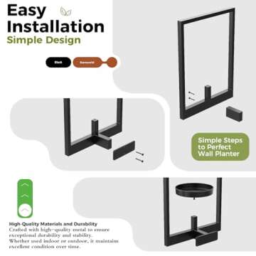 Bamworld Wall Planters for Indoor Plants Metal Wall Plant Holder Plant Hanger Wall Decor Wall-Mounted Wall Hanging Planters Outdoor Plant Rack Black 2 Pack (Patent Design)