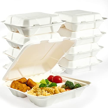 Vplus 100% Compostable Clamshell Take Out Food Containers 90 PACK 8”X8” Eco-Friendly Disposable ...