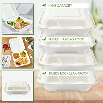 Vplus Compostable Clamshell Containers 90 Pack 8"X8"