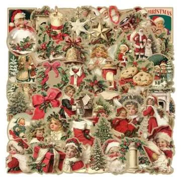 Vintage Christmas Stickers, 50 X Christmas Stickers Vintage, Retro Christmas Stickers for Cards, Waterproof Stickers for Mugs Phones Luggage, Christmas Decorations for Furniture Window Glass Cups