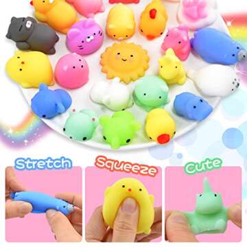 Squishies 40pcs Mochi Squishy Toys Mini Kawaii Squishy Party Favors for Kids Treasure Box Toys for Classroom Prizes Fidget Toys Goodie Bag Christmas Stocking Stuffers Easter Egg Fillers Gift for Kids