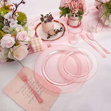 DaYammi 150PCS Pink Plastic Plates Set for Parties