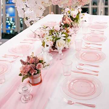 DaYammi 150PCS Pink Plastic Plates Set for Parties