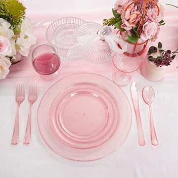 DaYammi 150PCS Pink Plastic Plates Set for Parties