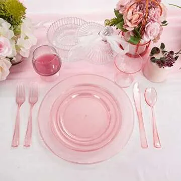 DaYammi 150PCS Pink Plastic Plates Set for Parties