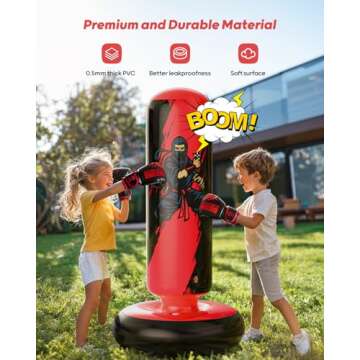 QPAU Punching Bag for Kids - 66 Inch Durable Inflatable Boxing Toy Set with Gloves for Active Play