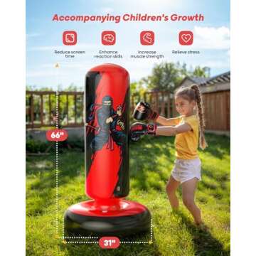 QPAU Kids Punching Bag - Durable Inflatable Boxing Set
