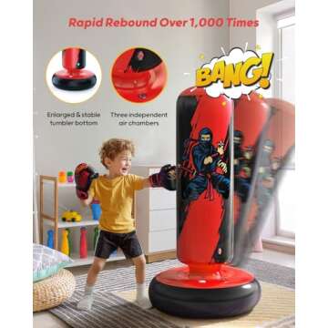 QPAU Kids Punching Bag - Durable Inflatable Boxing Set
