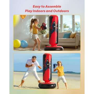 QPAU Kids Punching Bag - Durable Inflatable Boxing Set