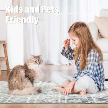 5x7 Washable Large Area Rugs for Living Room Non Slip Boho Moroccan Bedroom Rug Indoor Farmhouse Geometric Floor Mat Soft Low Pile Woven Carpet for Under Dining Table Office Playroom(Gray)