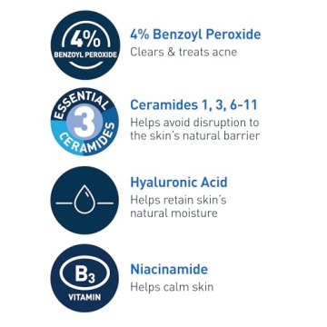 CeraVe Acne Foaming Cream Cleanser 4% Benzoyl Peroxide 5oz