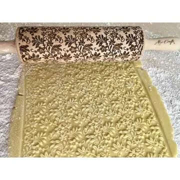 FLORAL WREATH Embossing Rolling Pin with Flowers Pattern. Dough and Clay Roller for Embossed Cookies...