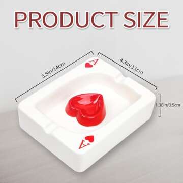 Ash Tray, Cool Poker Ashtray for Cigarettes Smokers, Fantasy Tabletop Home Decor for Indoor Home Outside Patio Use, Ideal Christmas, Valentine, Father's Day, Mother's Day Gift (Ace of Red Heart)
